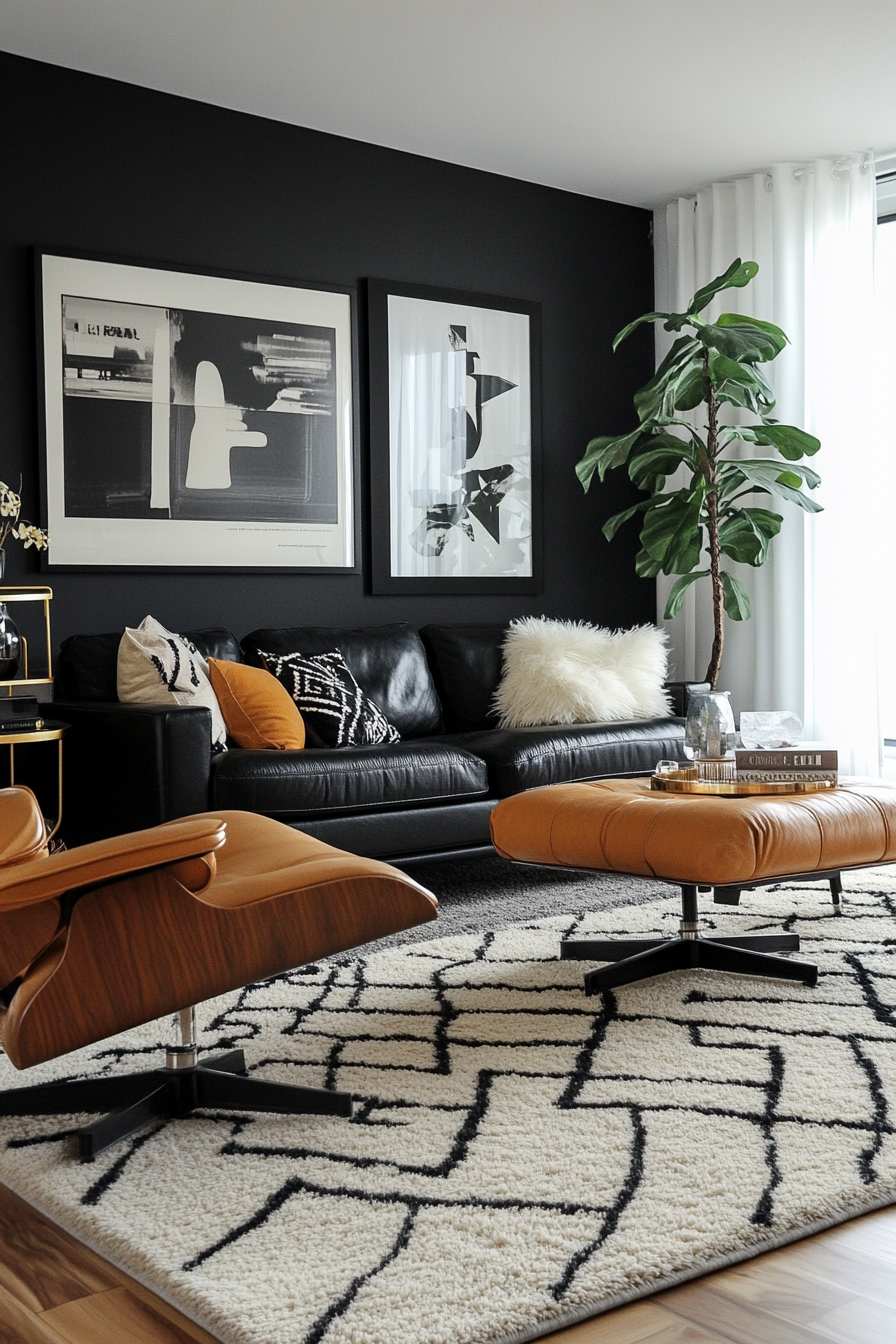 18. Retro Black and Gold (Black Living Room Ideas) - Black Living Room Ideas