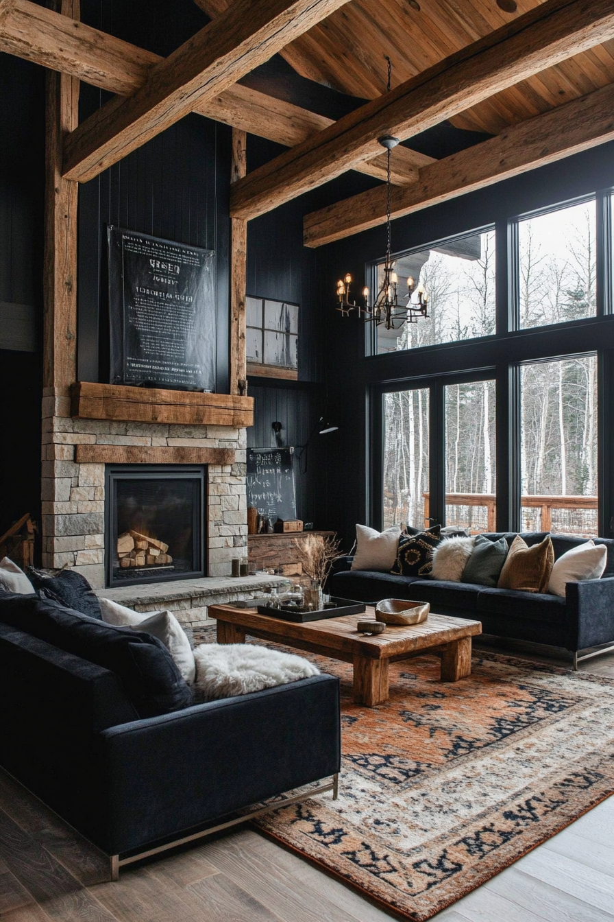 22. Rustic Retreat (Black Living Room Ideas) - Black Living Room Ideas