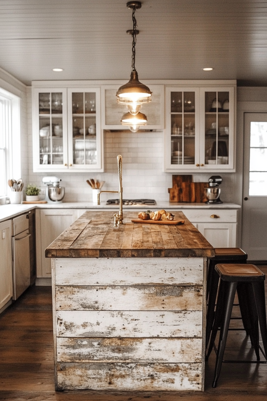 1. Vintage Farmhouse Charm (Rustic Kitchen Island Ideas) - Rustic Kitchen Island Ideas