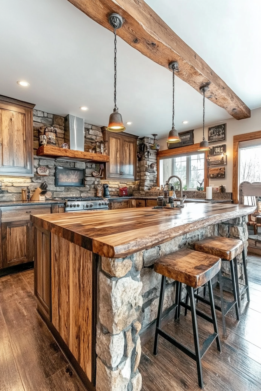 6. Stone-Clad Artisan Look (Rustic Kitchen Island Ideas) - Rustic Kitchen Island Ideas