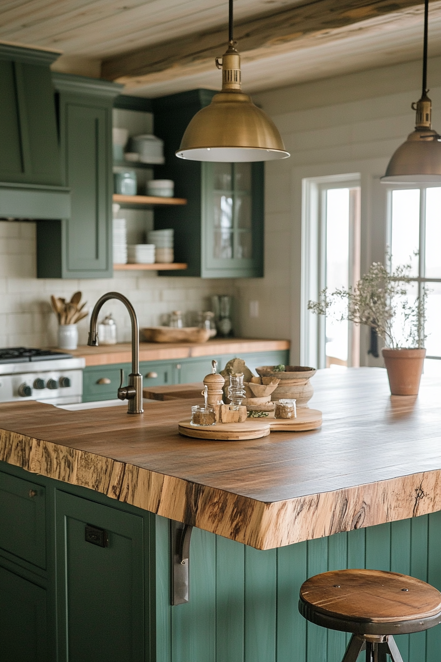 8. Rustic Cottage Green (Rustic Kitchen Island Ideas) - Rustic Kitchen Island Ideas