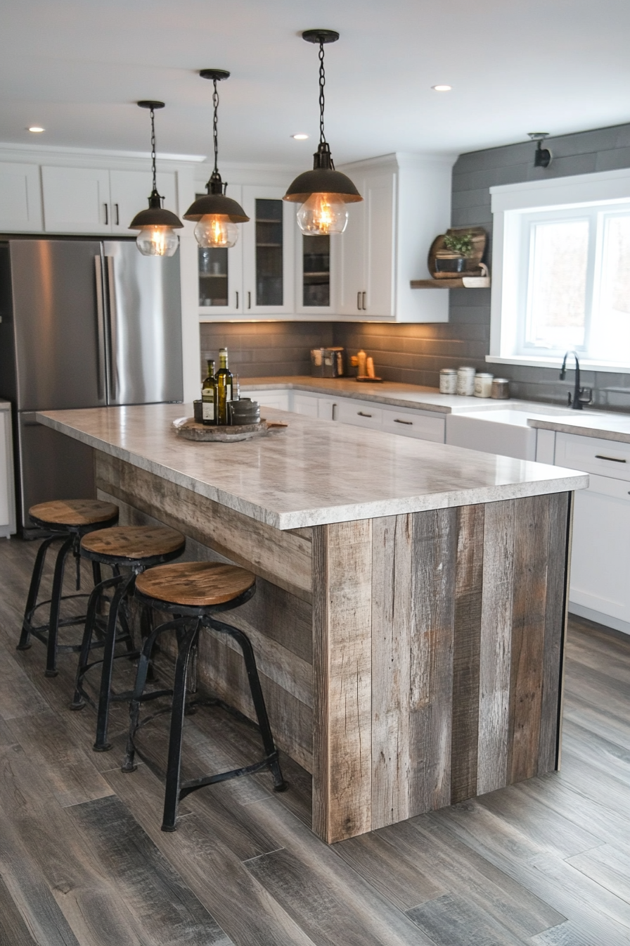 11. Reclaimed Lumber Statement (Rustic Kitchen Island Ideas) - Rustic Kitchen Island Ideas