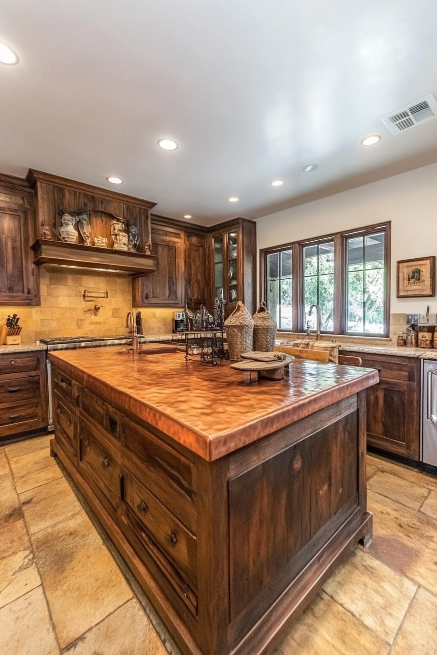 12. Warm Chestnut Glow (Rustic Kitchen Island Ideas) - Rustic Kitchen Island Ideas