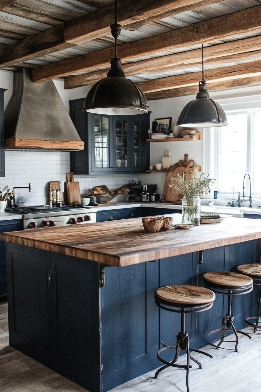 16. Rustic Industrial Blue (Rustic Kitchen Island Ideas) - Rustic Kitchen Island Ideas