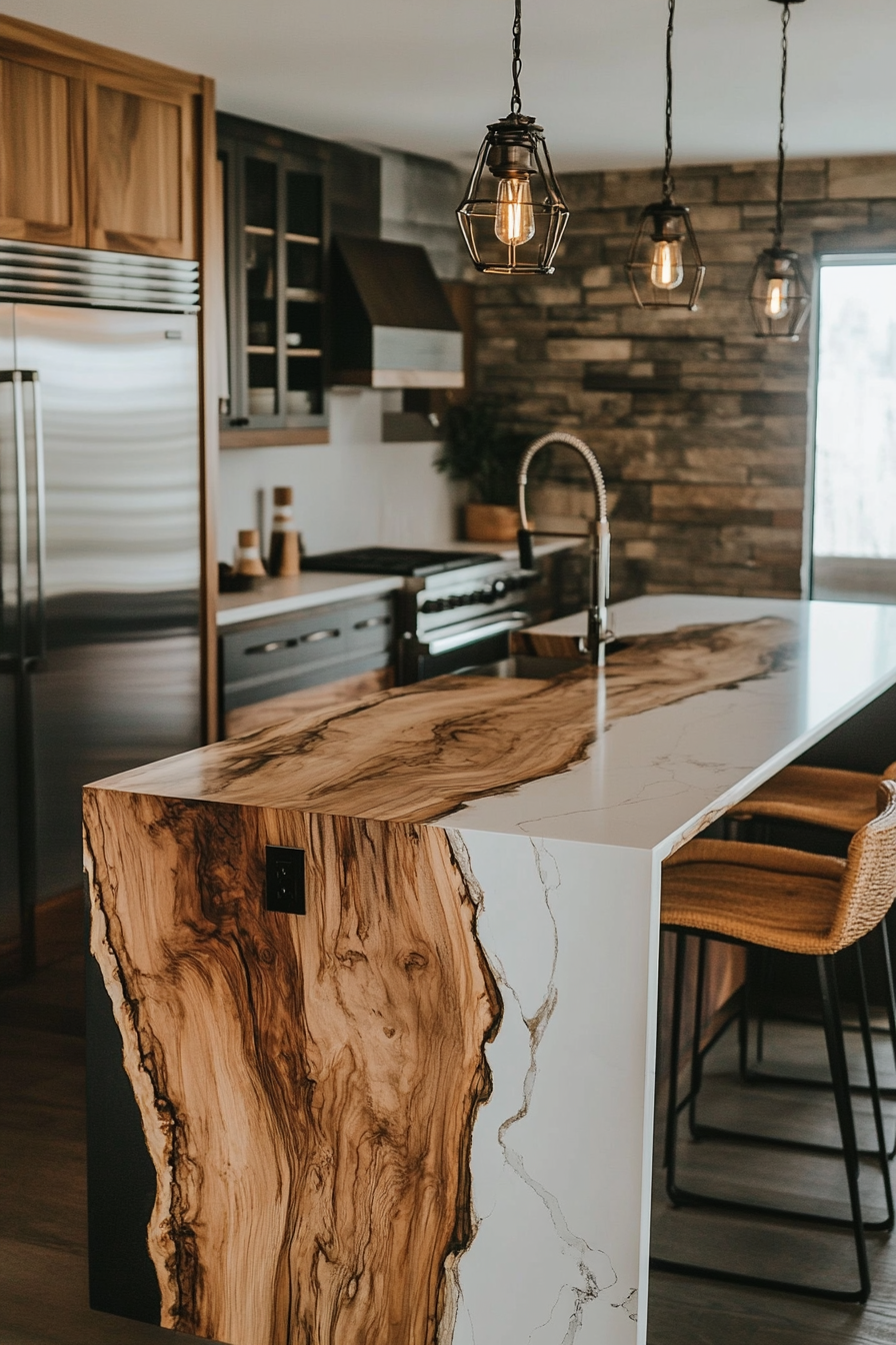 26. Maple and Marble Fusion (Rustic Kitchen Island Ideas) - Rustic Kitchen Island Ideas