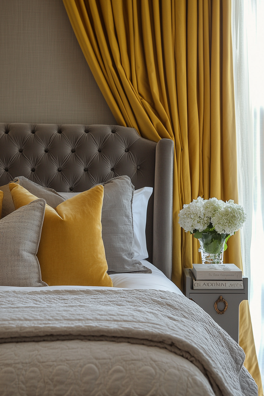 6. Ochre Elegance (Yellow And Gray Bedroom Ideas) - Yellow And Gray Bedroom Ideas