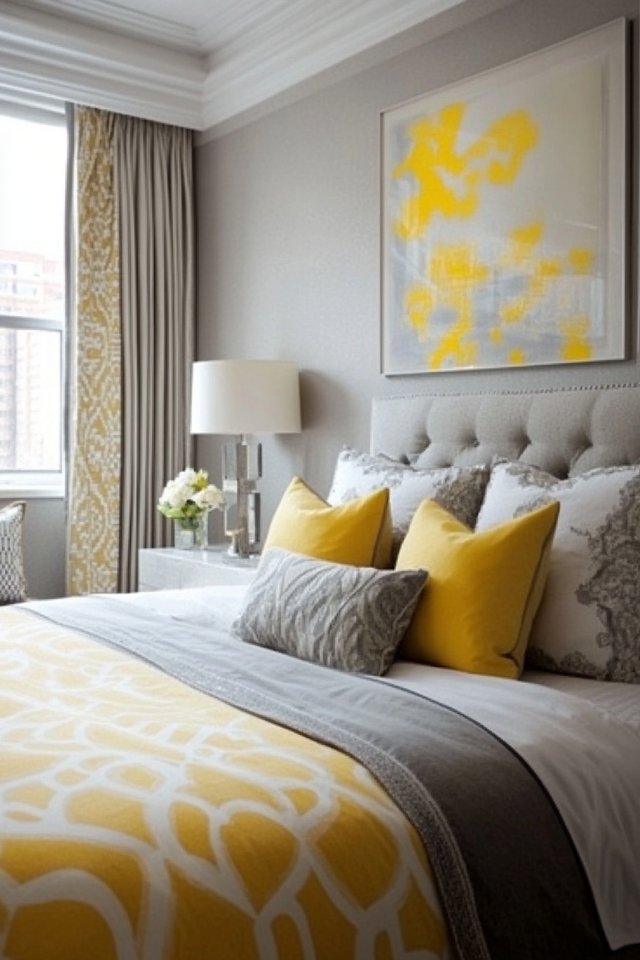 8. Minimalist Yellow Accents (Yellow And Gray Bedroom Ideas) - Yellow And Gray Bedroom Ideas