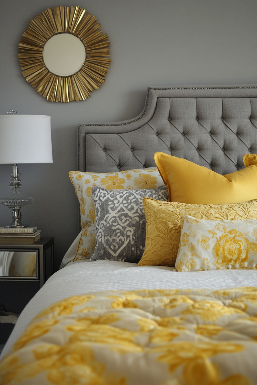 13. Golden Glimmer Glam (Yellow And Gray Bedroom Ideas) - Yellow And Gray Bedroom Ideas