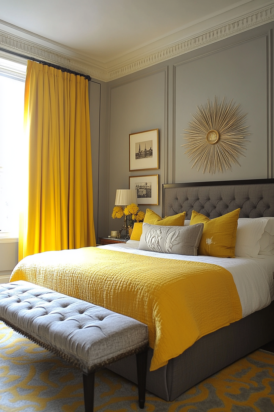 26. Sunburst Art Deco Flair (Yellow And Gray Bedroom Ideas) - Yellow And Gray Bedroom Ideas