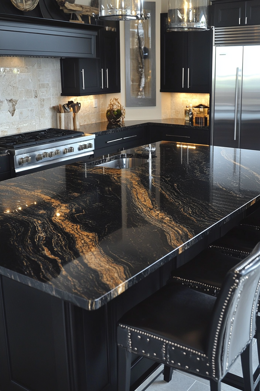 15. Dramatic Modern Luxe (Granite Countertops Kitchen Ideas) - Granite Countertops Kitchen Ideas