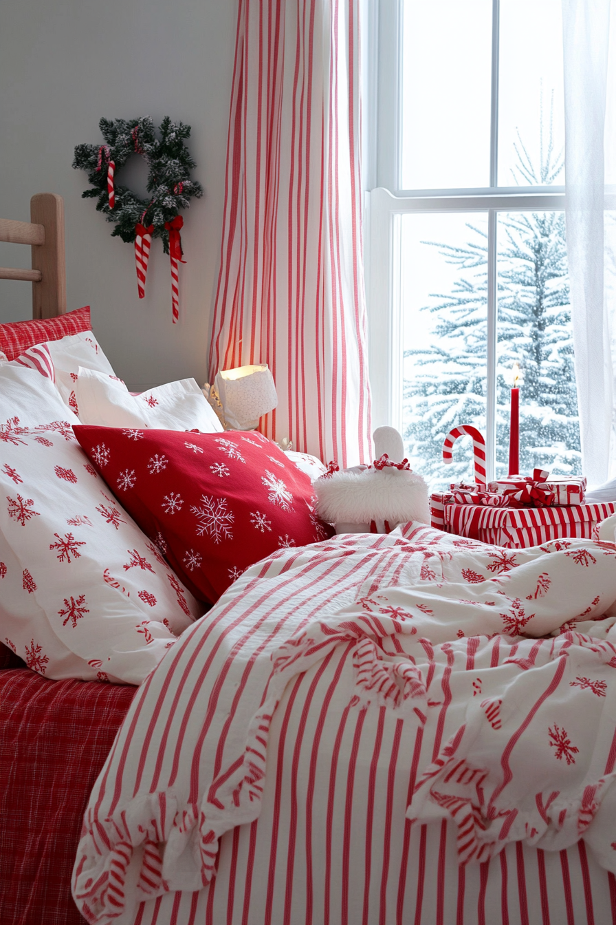 7. Candy Cane Striped Magic (Christmas Bedroom Ideas) - Christmas Bedroom Ideas