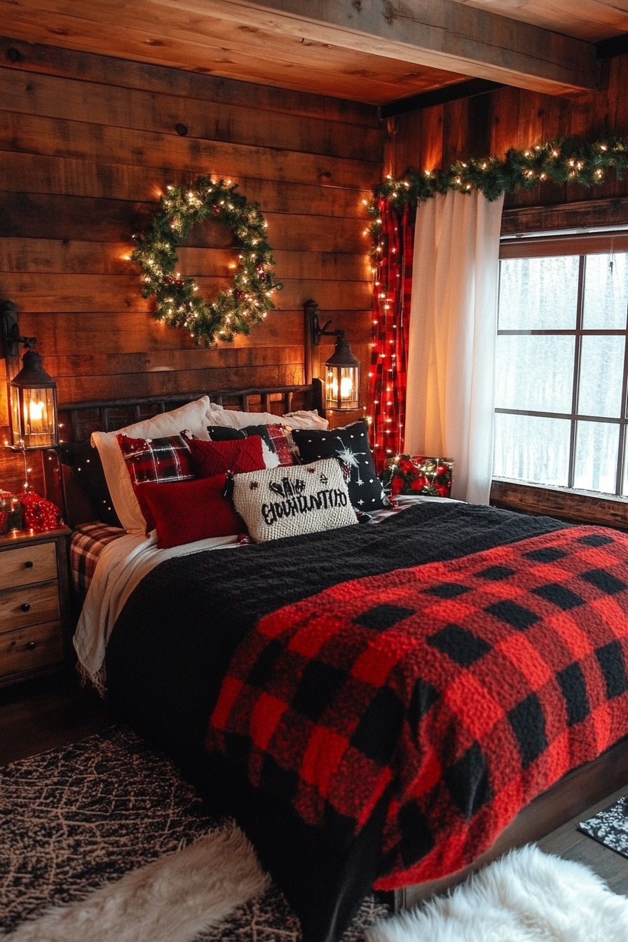 21. Cozy Buffalo Plaid Lodge (Christmas Bedroom Ideas) - Christmas Bedroom Ideas