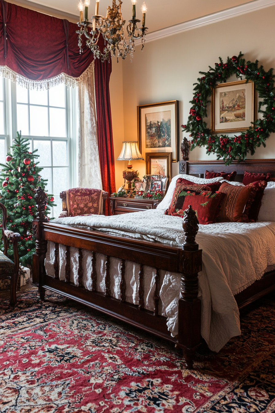 26. Dark Holly & Crimson Elegance (Christmas Bedroom Ideas) - Christmas Bedroom Ideas