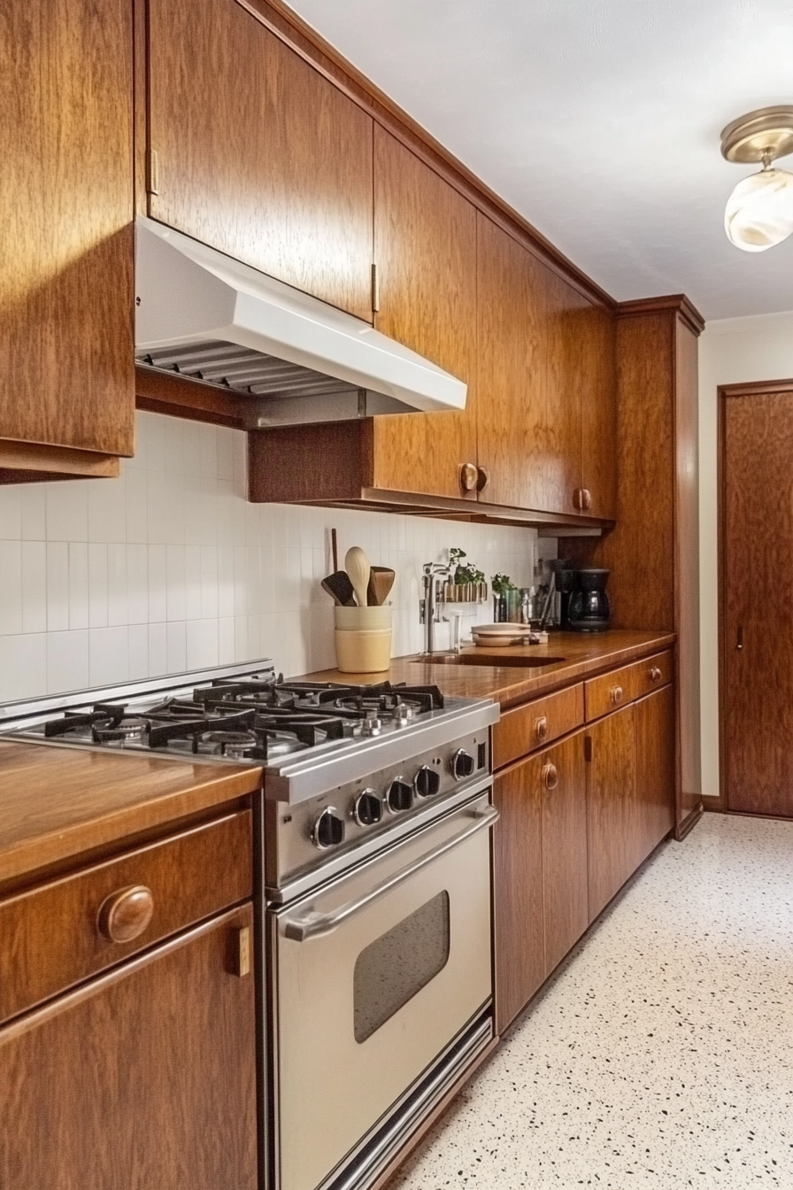 6. Mid-Century Modern Vibe (Oak Cabinets Kitchen Ideas) - Oak Cabinets Kitchen Ideas