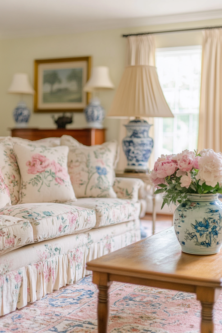 8. Grandmillennial Cozy Chic (Vintage Living Room Ideas) - Vintage Living Room Ideas