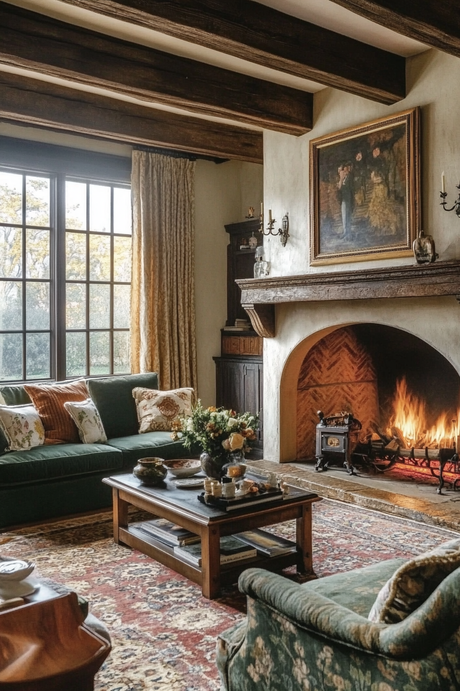24. Tudor Revival Warmth (Vintage Living Room Ideas) - Vintage Living Room Ideas