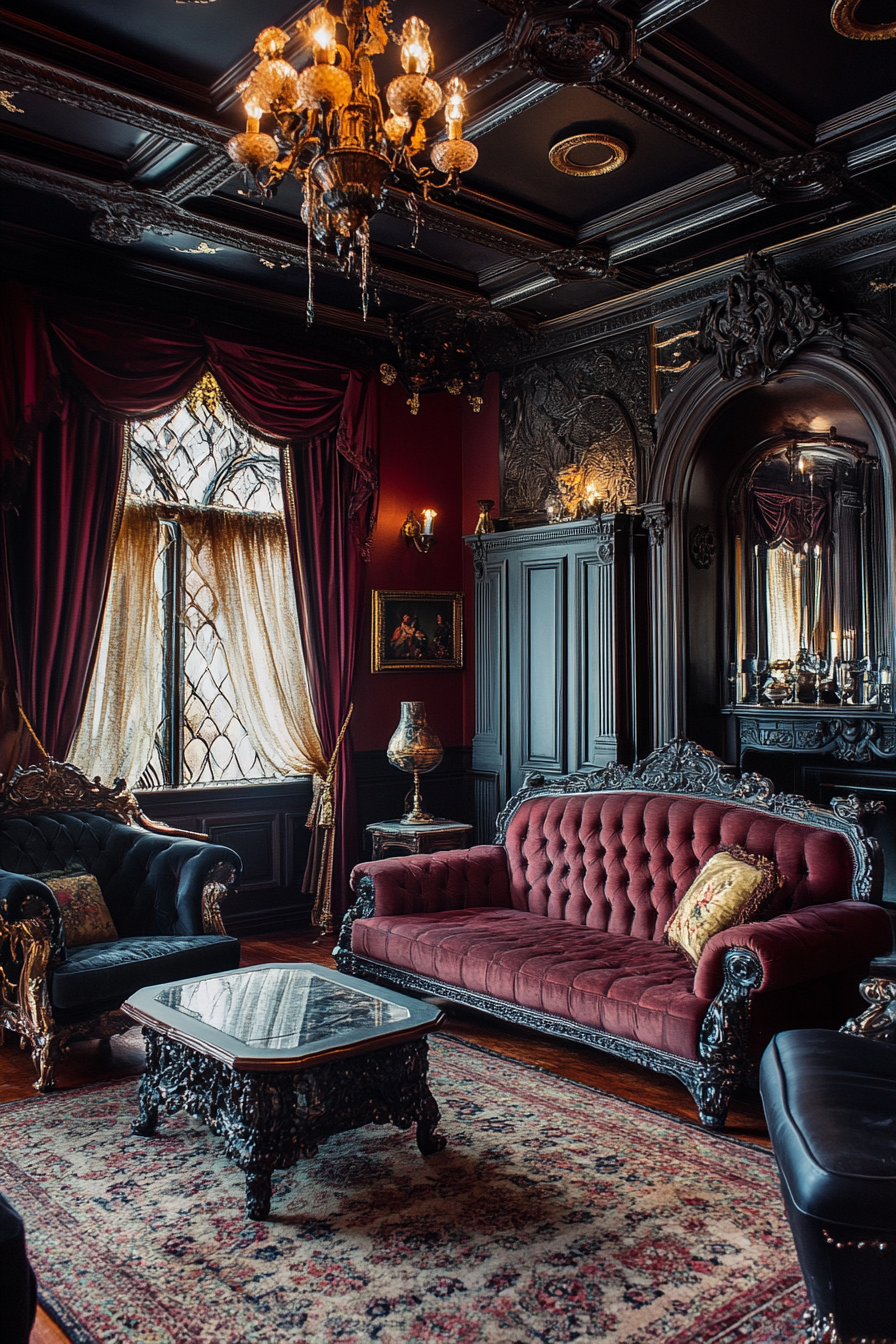 25. Gothic Victorian Drama (Vintage Living Room Ideas) - Vintage Living Room Ideas