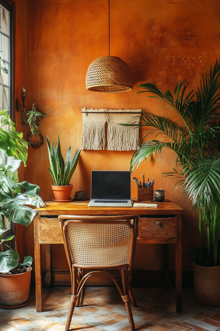 7. Earthy Boho Haven (Simple Home Office Ideas) - Simple Home Office Ideas