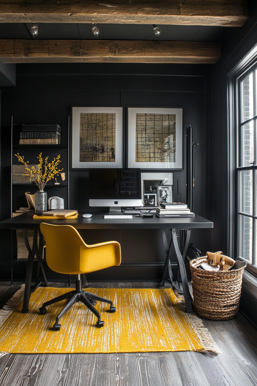 23. Bold and Modern Contrast (Simple Home Office Ideas) - Simple Home Office Ideas