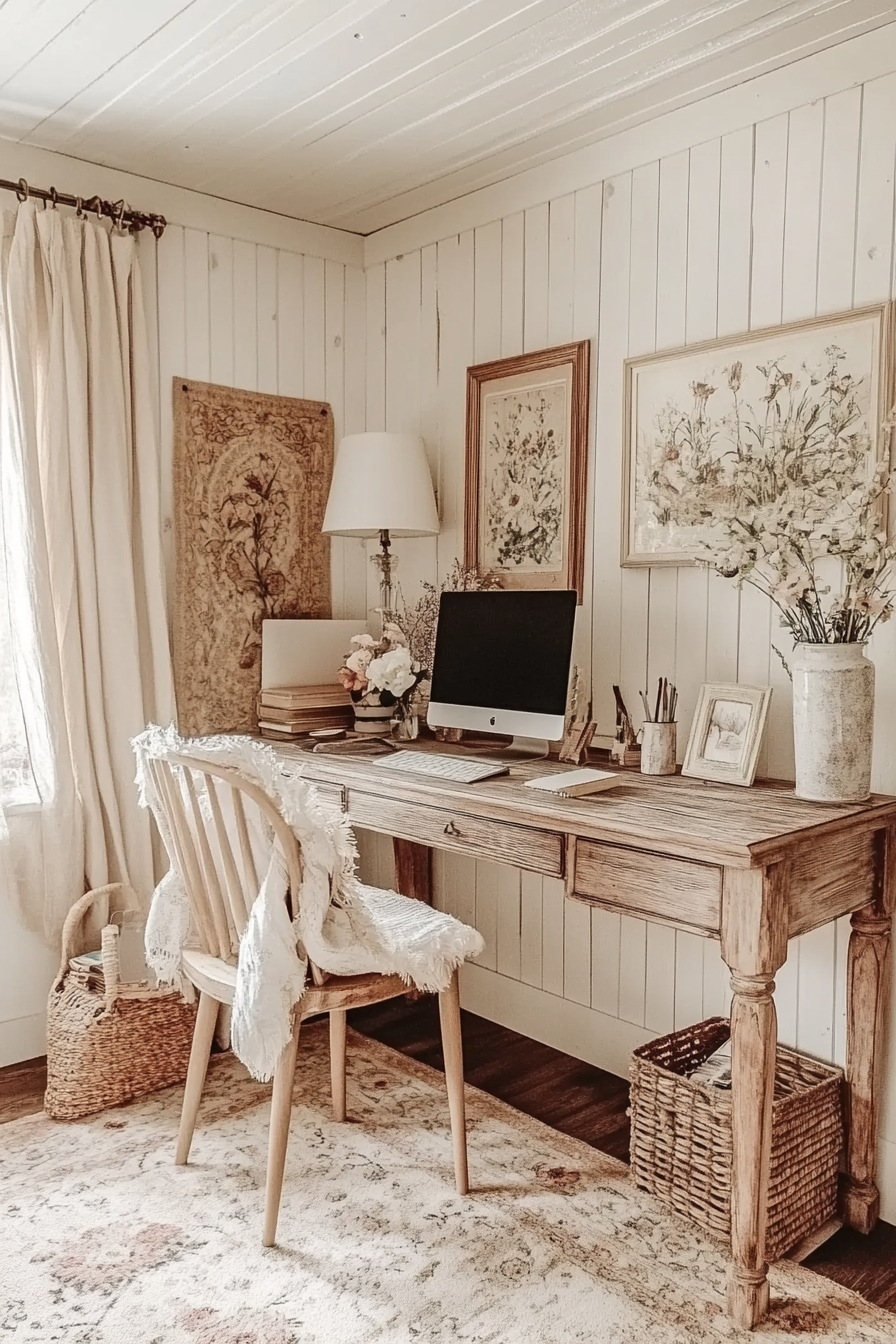 25. Cottagecore Workstation (Simple Home Office Ideas) - Simple Home Office Ideas