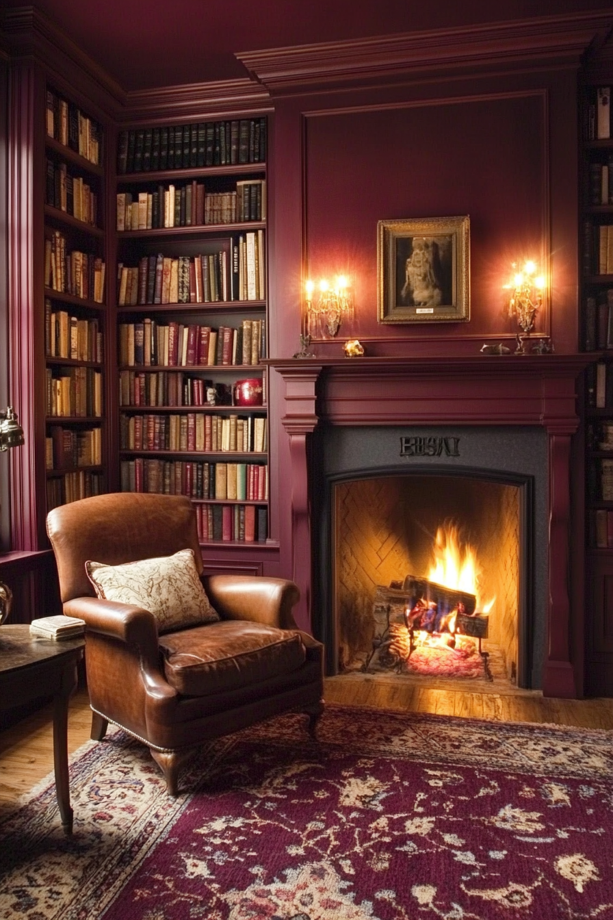 6. Fireside Library Nook (Warm And Cozy Living Room Ideas) - Warm And Cozy Living Room Ideas