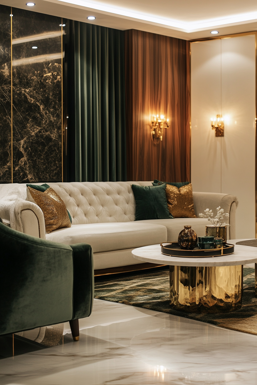 7. Velvet & Brass Elegance (Warm And Cozy Living Room Ideas) - Warm And Cozy Living Room Ideas