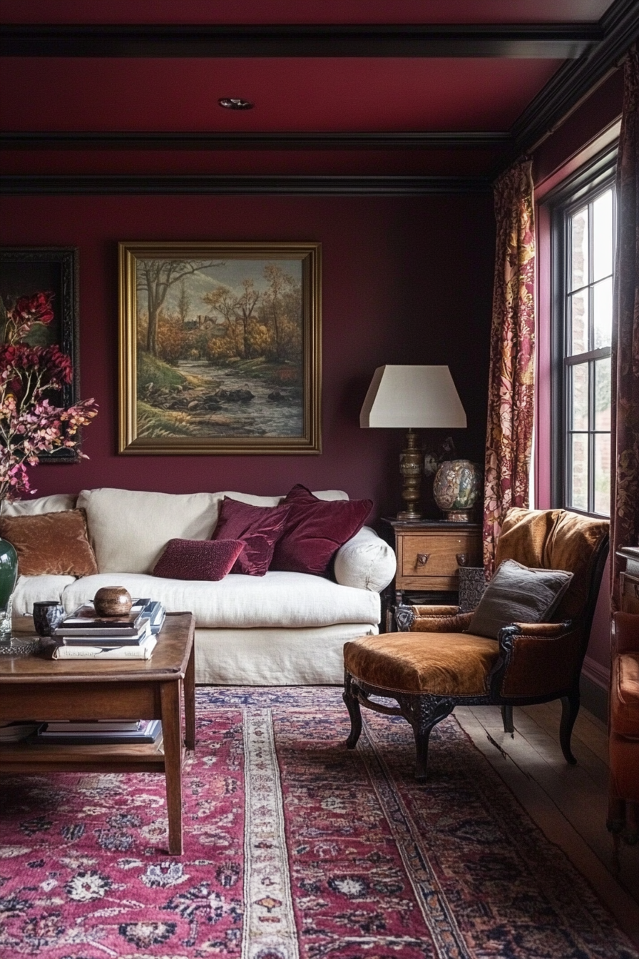 11. Burgundy & Mahogany Haven (Warm And Cozy Living Room Ideas) - Warm And Cozy Living Room Ideas
