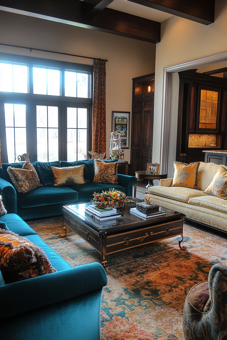 24. Deep Teal & Brass Haven (Warm And Cozy Living Room Ideas) - Warm And Cozy Living Room Ideas