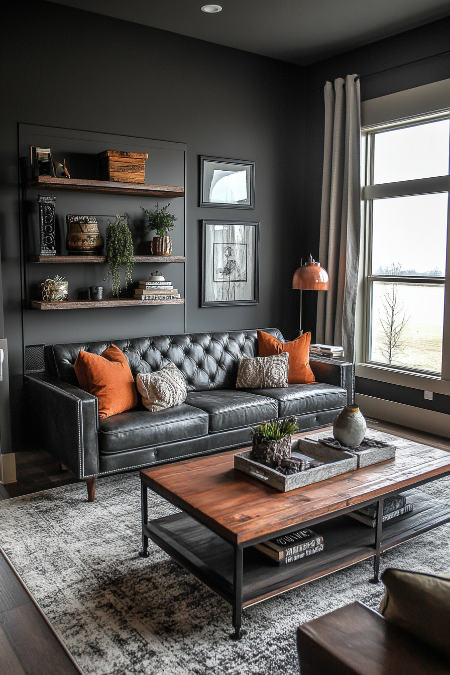 26. Charcoal & Copper Comfort (Warm And Cozy Living Room Ideas) - Warm And Cozy Living Room Ideas
