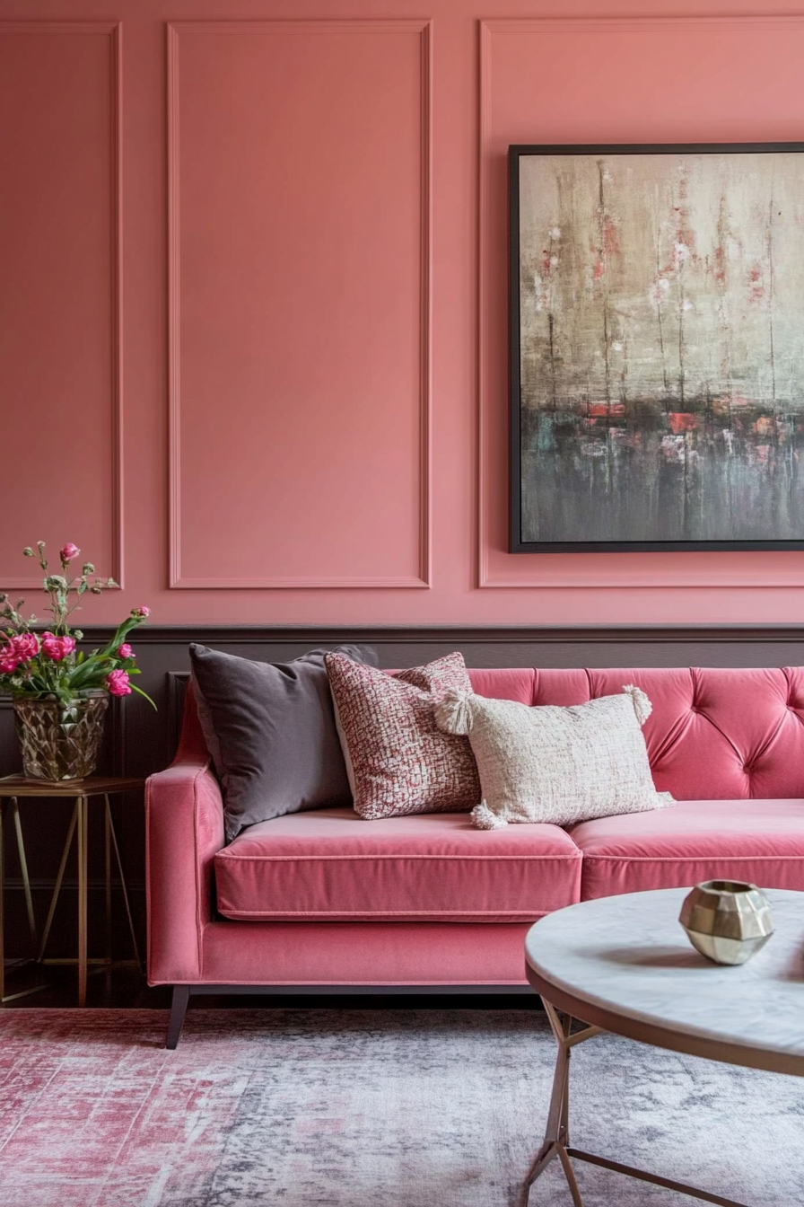 1. Modern Rosewood Elegance (Pink Living Room Ideas) - Pink Living Room Ideas