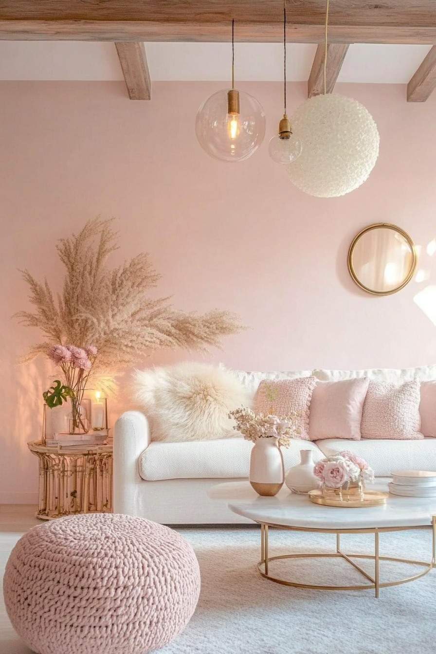 2. Vintage Blush Retreat (Pink Living Room Ideas) - Pink Living Room Ideas