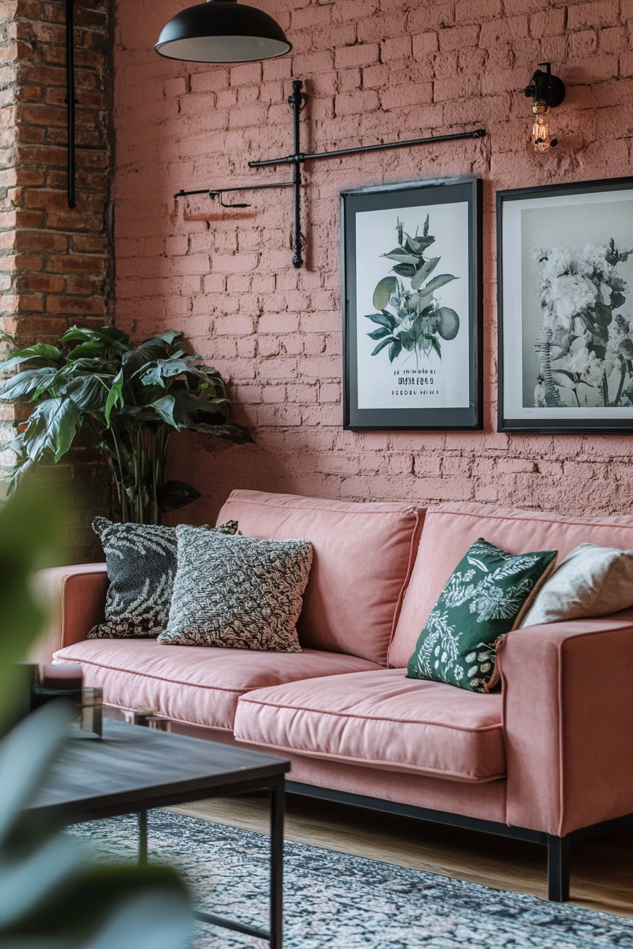 6. Dusky Rose Industrial Loft (Pink Living Room Ideas) - Pink Living Room Ideas