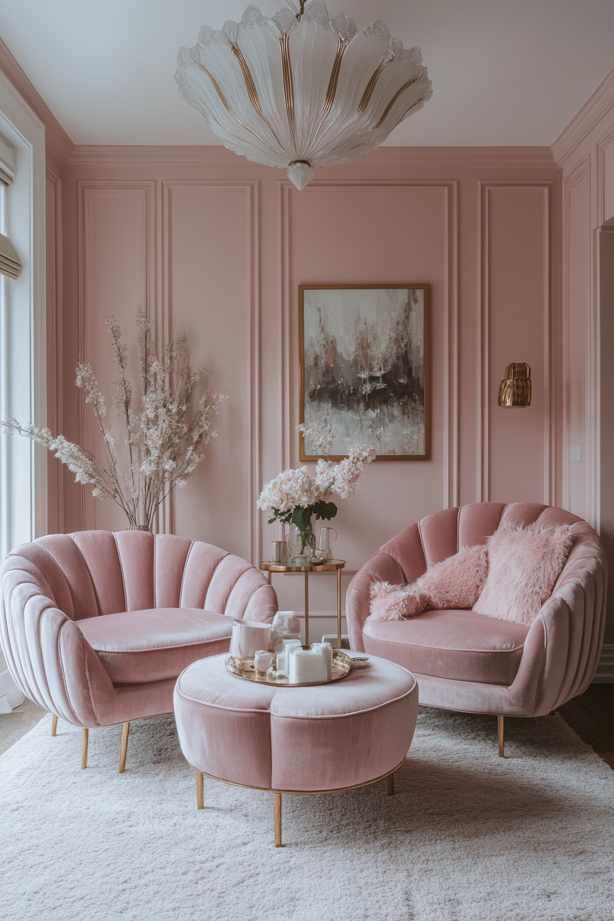 7. Blush Art Deco Glamour (Pink Living Room Ideas) - Pink Living Room Ideas