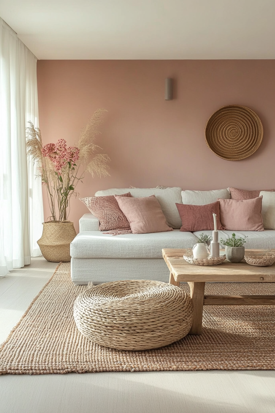 9. Rosé and Terracotta Fusion (Pink Living Room Ideas) - Pink Living Room Ideas