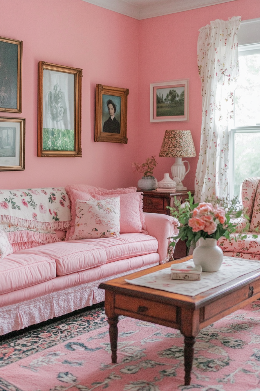 13. Cotton Candy Cottagecore (Pink Living Room Ideas) - Pink Living Room Ideas