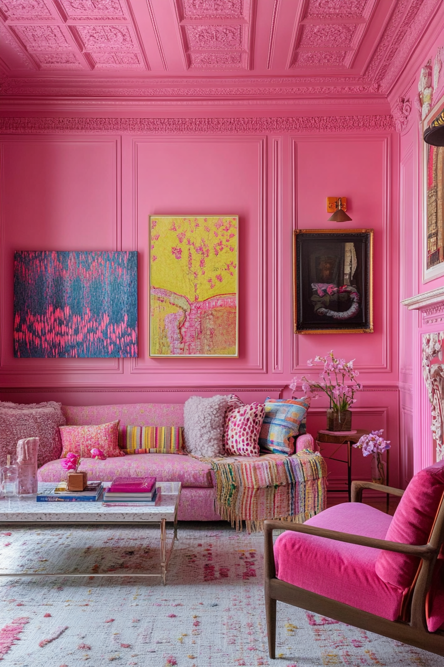 14. Bubblegum Eclectic Mix (Pink Living Room Ideas) - Pink Living Room Ideas