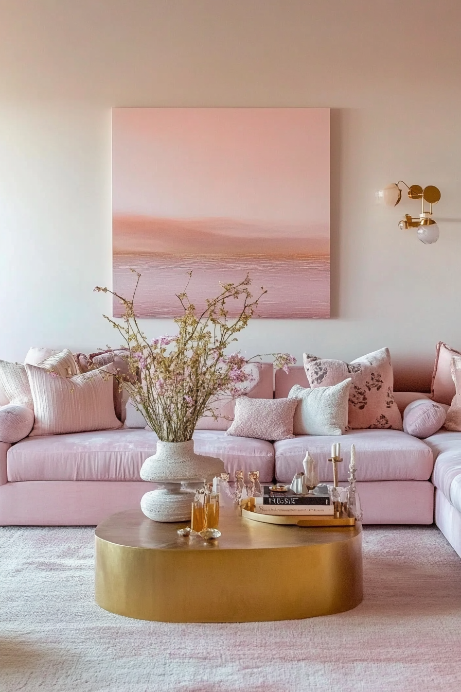 15. Sunset Blush Elegance (Pink Living Room Ideas) - Pink Living Room Ideas