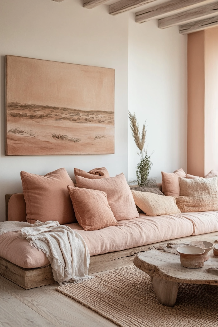 27. Terracotta Rose Earthy Elegance (Pink Living Room Ideas) - Pink Living Room Ideas