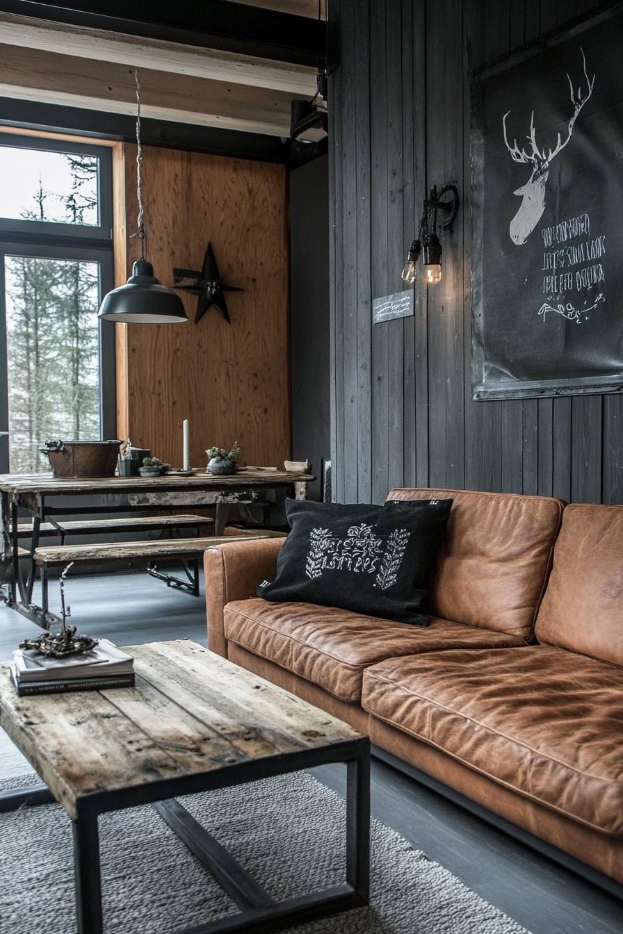 2. Rustic Industrial Fusion (Black And Brown Living Room Ideas) - Black And Brown Living Room Ideas