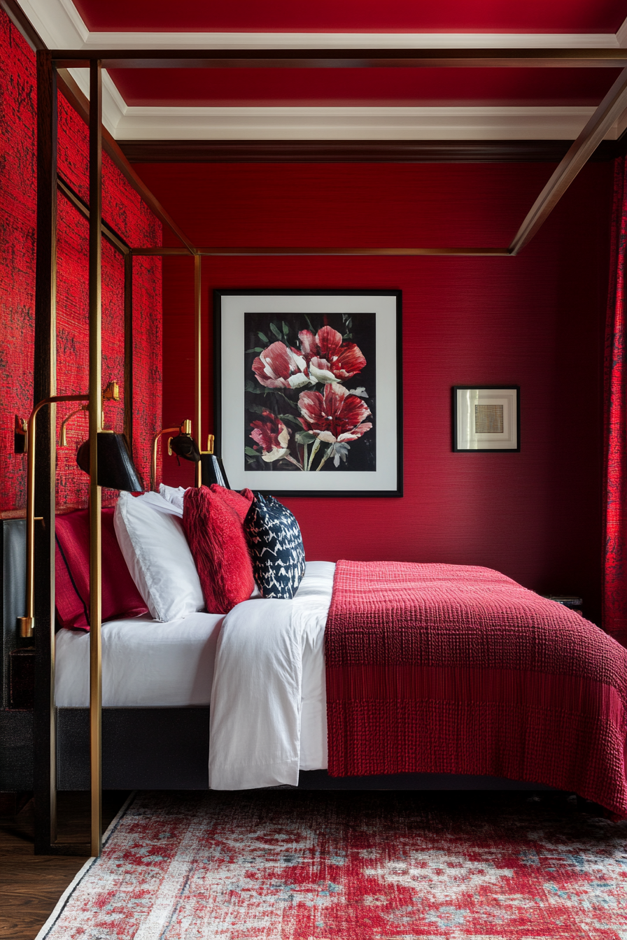 1. Modern Crimson Elegance (Red Bedroom Ideas) - Red Bedroom Ideas