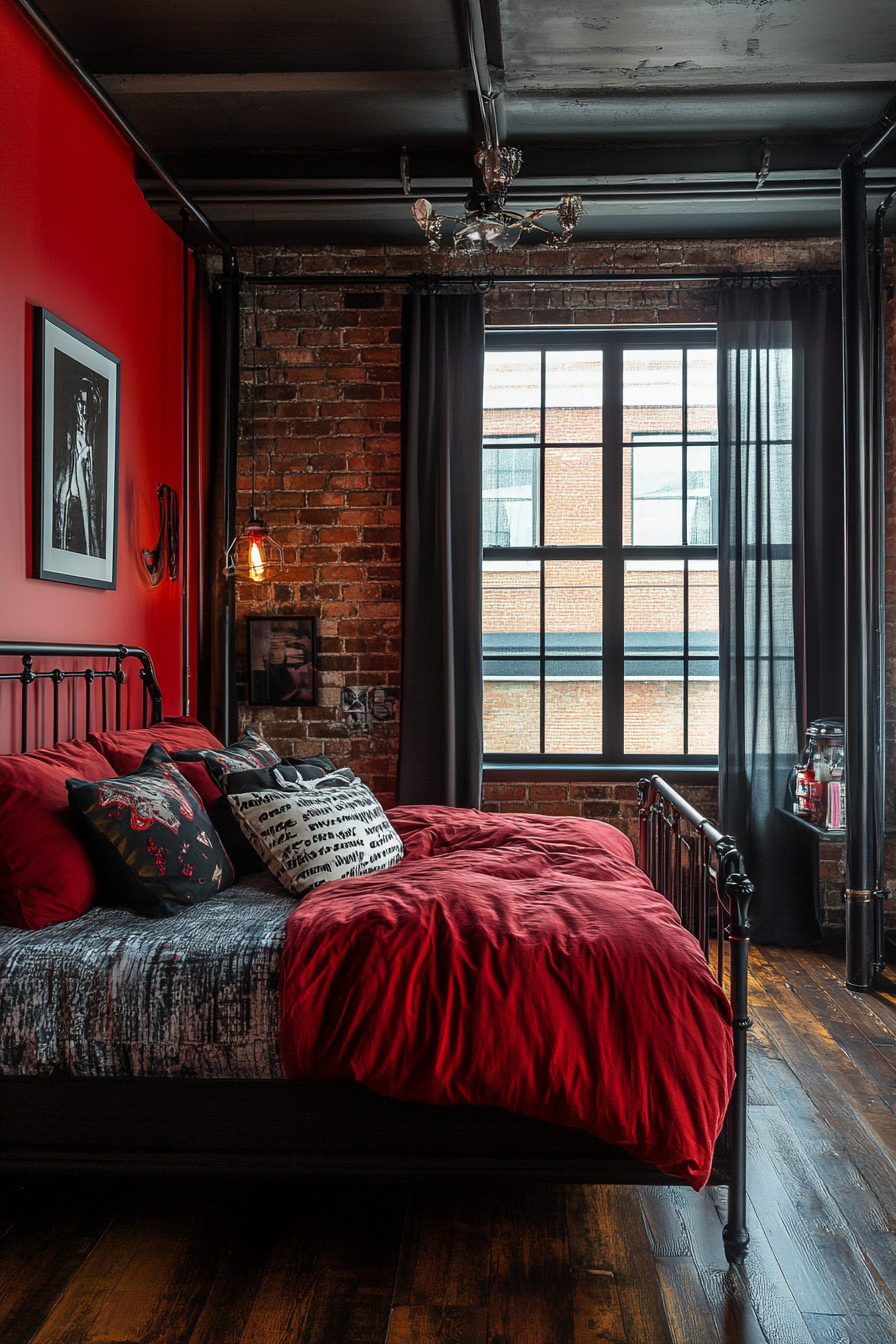 2. Scarlet Loft Retreat (Red Bedroom Ideas) - Red Bedroom Ideas
