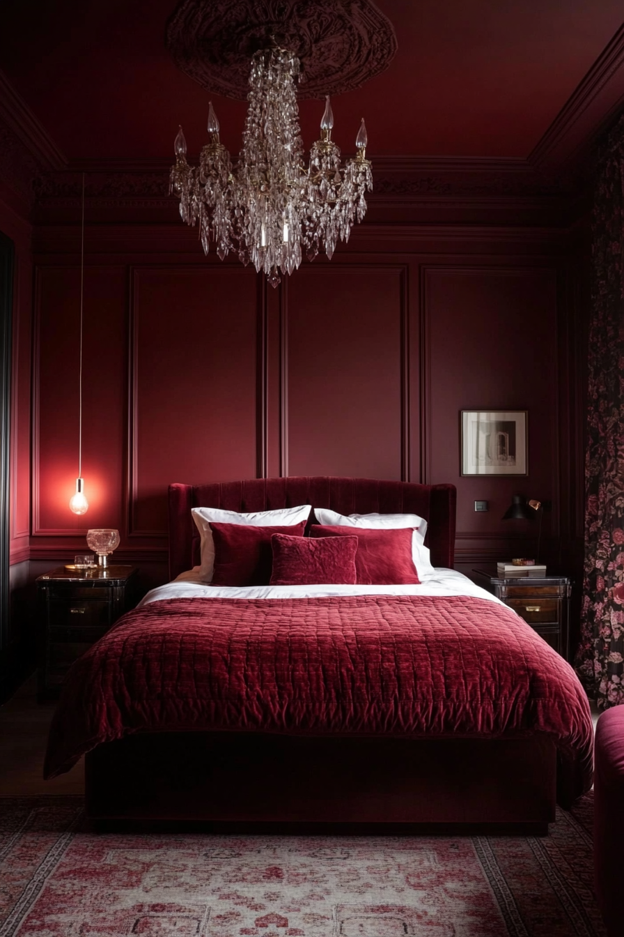 3. Burgundy Velvet Luxe (Red Bedroom Ideas) - Red Bedroom Ideas