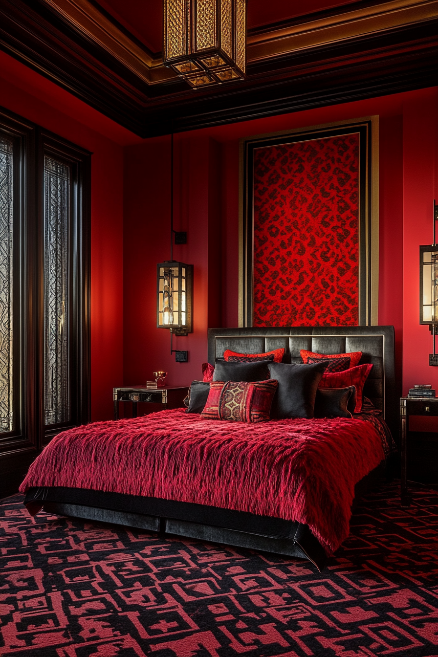 7. Ruby Art Deco Dream (Red Bedroom Ideas) - Red Bedroom Ideas
