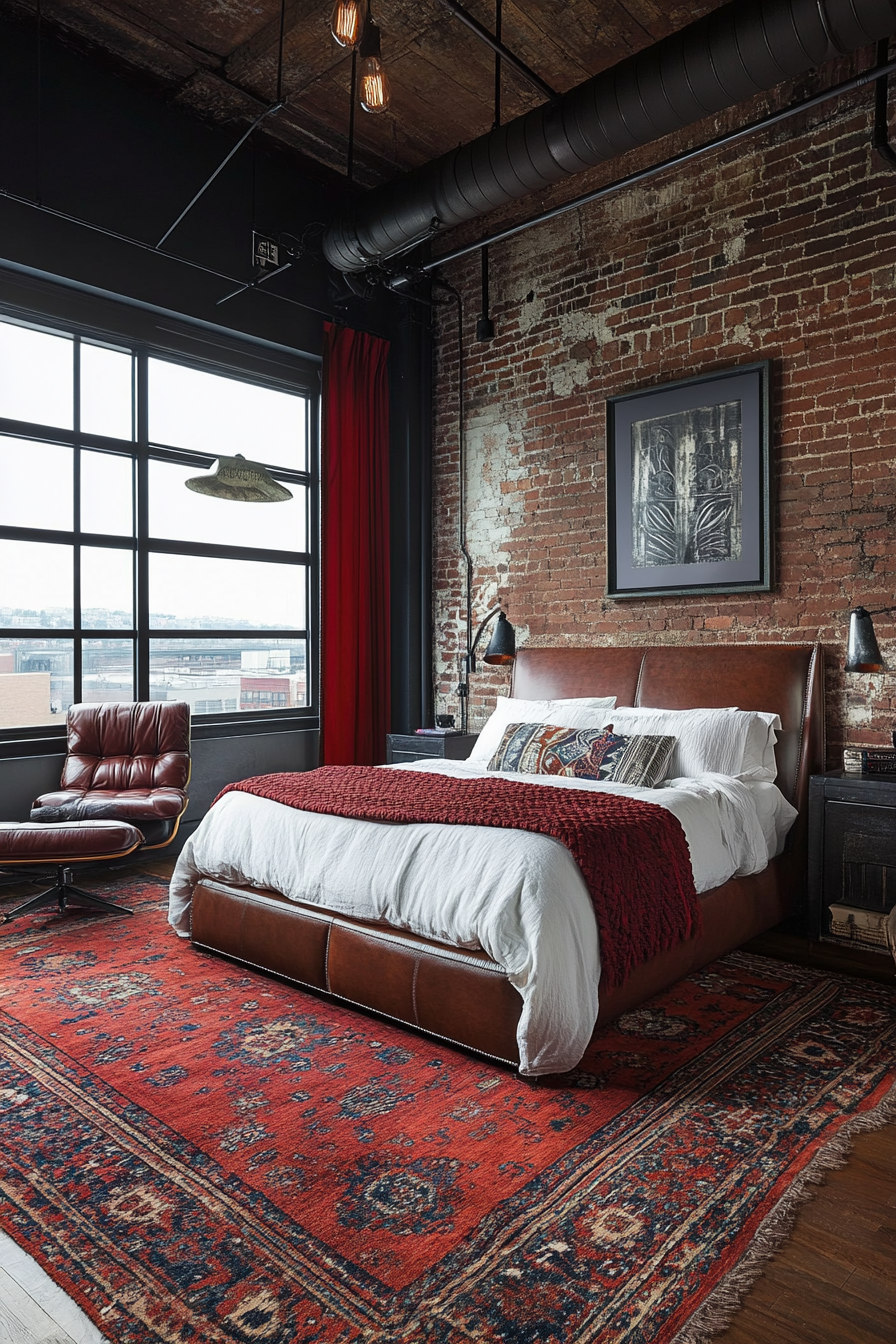 10. Brick Red Industrial Haven (Red Bedroom Ideas) - Red Bedroom Ideas