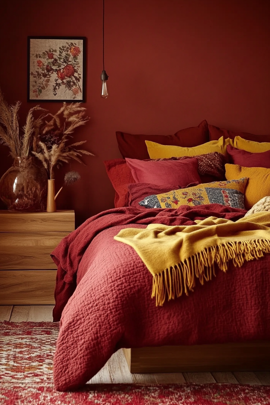 12. Cozy Autumn Red (Red Bedroom Ideas) - Red Bedroom Ideas