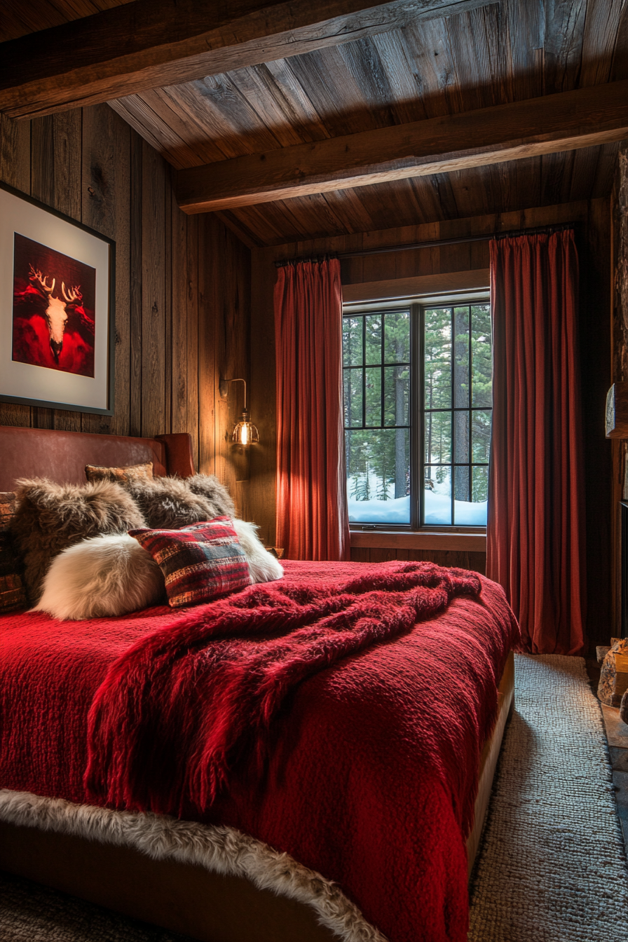 23. Redwood Cabin Retreat (Red Bedroom Ideas) - Red Bedroom Ideas