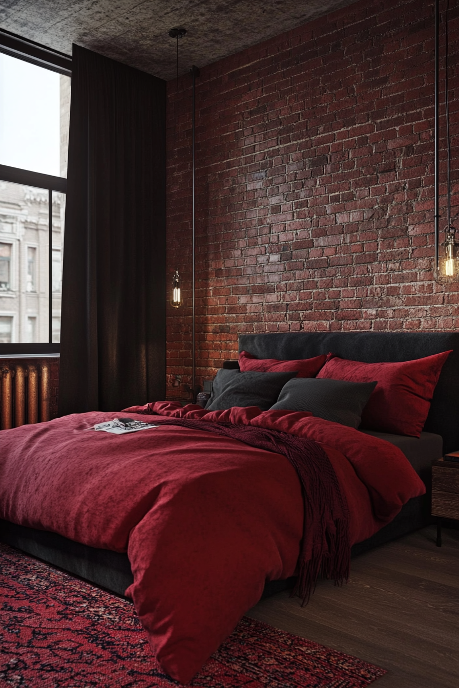 24. Brick and Bordeaux Blend (Red Bedroom Ideas) - Red Bedroom Ideas