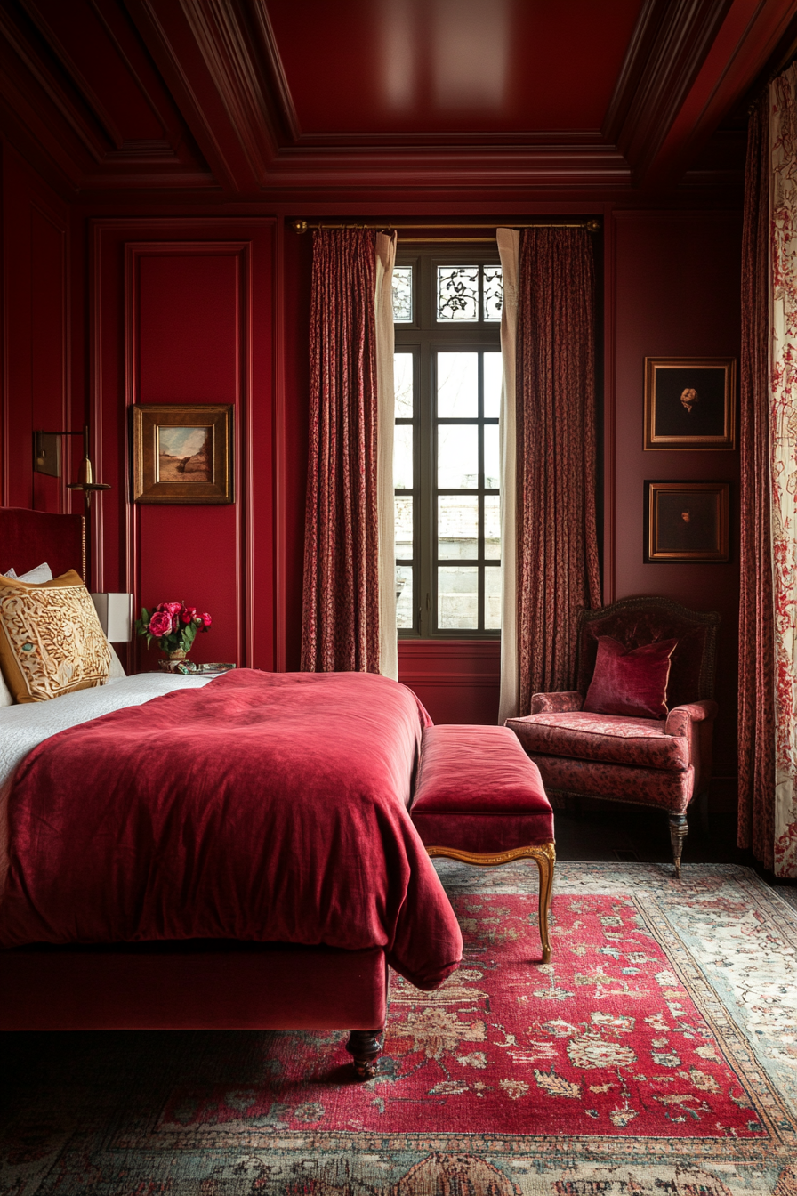 25. Mulberry and Brass Elegance (Red Bedroom Ideas) - Red Bedroom Ideas