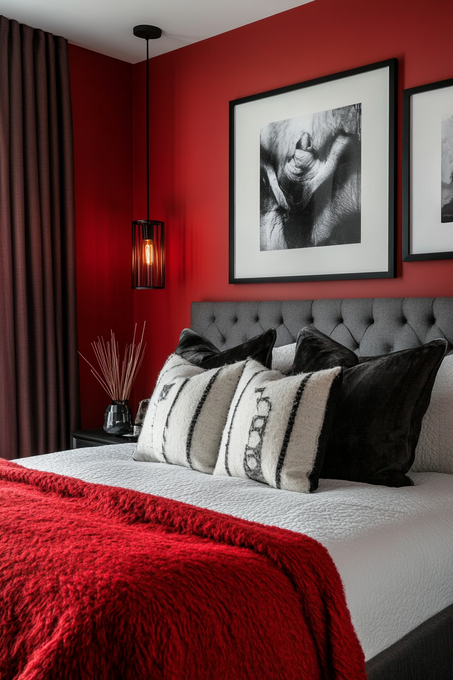 27. Crimson and Charcoal Contrast (Red Bedroom Ideas) - Red Bedroom Ideas