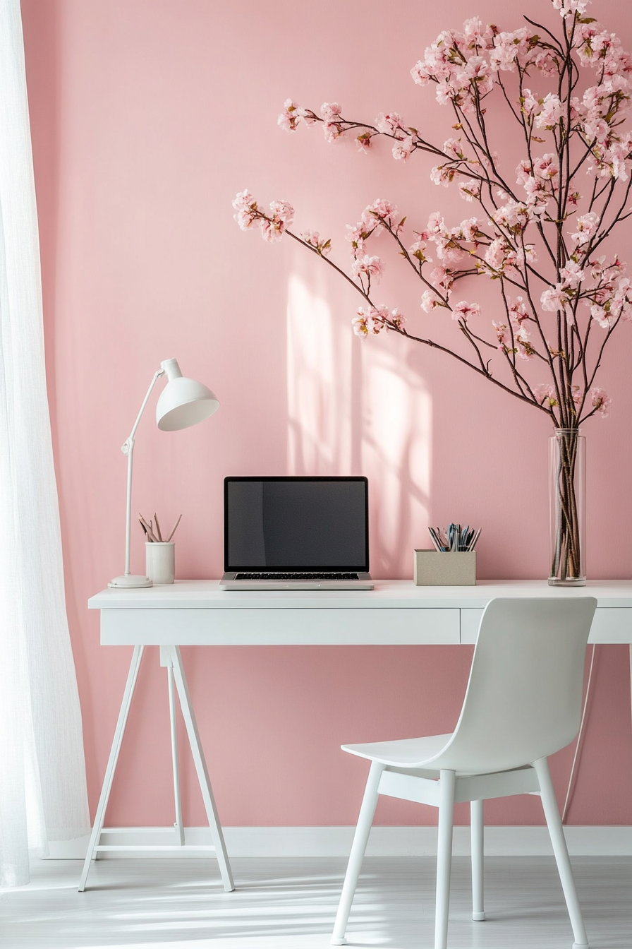 4. Soft Peony Minimalism (Pink Office Ideas) - Pink Office Ideas